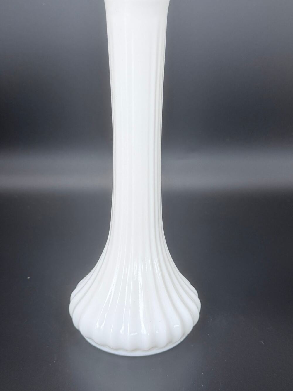 Vintage Hoosier Glass 4096 White Milk Glass Ribbed Bud Vase 9 in USA